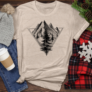 Sketch of a Mountain Tree in a Triangle Heathered Tee