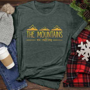 Mountains Are Calling Gold 01 Heathered Tee