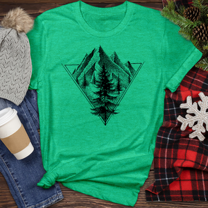 Sketch of a Mountain Tree in a Triangle Heathered Tee