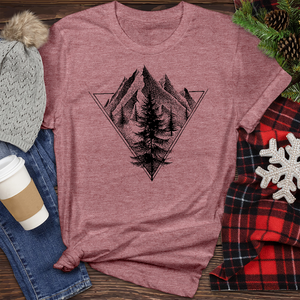 Sketch of a Mountain Tree in a Triangle Heathered Tee