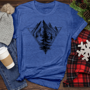 Sketch of a Mountain Tree in a Triangle Heathered Tee