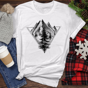 Sketch of a Mountain Tree in a Triangle Heathered Tee